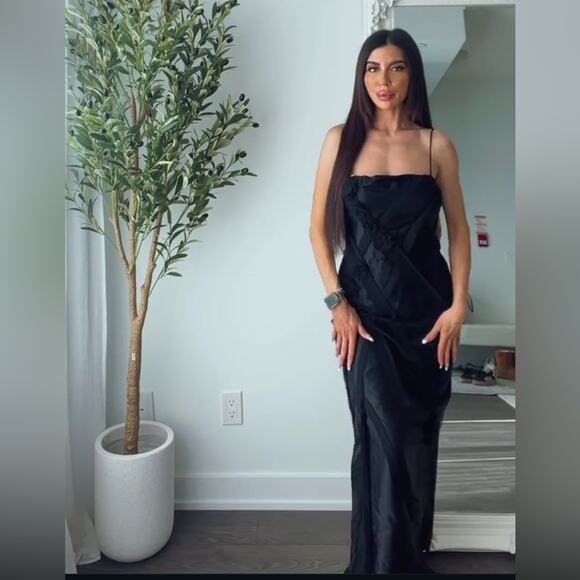 Zara Dresses & Skirts - Zara Black FLORAL SATIN MIDI DRESS